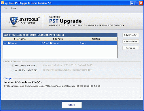 Upgrade Outlook format into ANSI or Unicode PST using Outlook PST Upgrade Tool